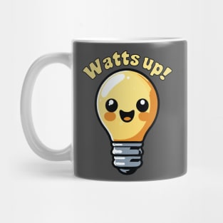 Watts Up Cute Electricity Light Bulb Cartoon Pun Mug